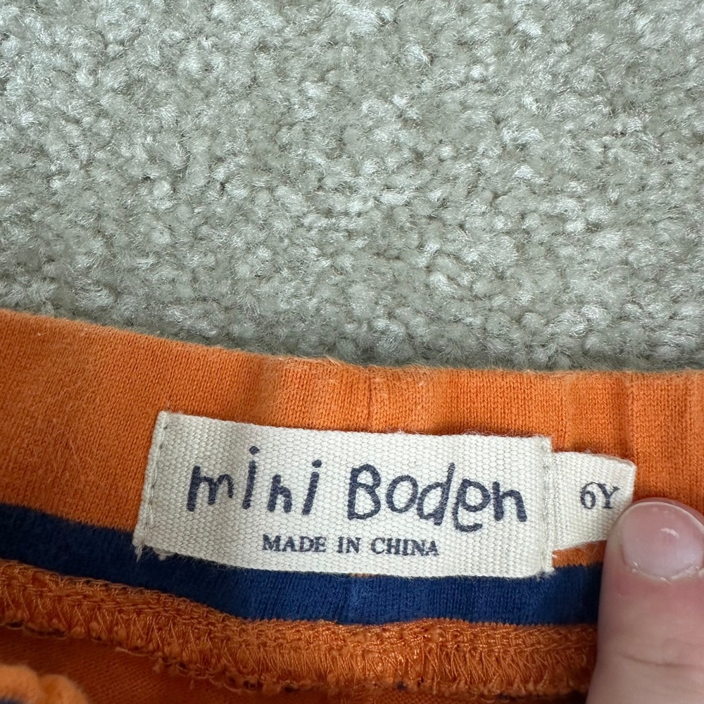 Mini Boden Boys 6Y Orange Blue Striped Cotton Jersey Shorts Drawstring Casual - Picture 3 of 5